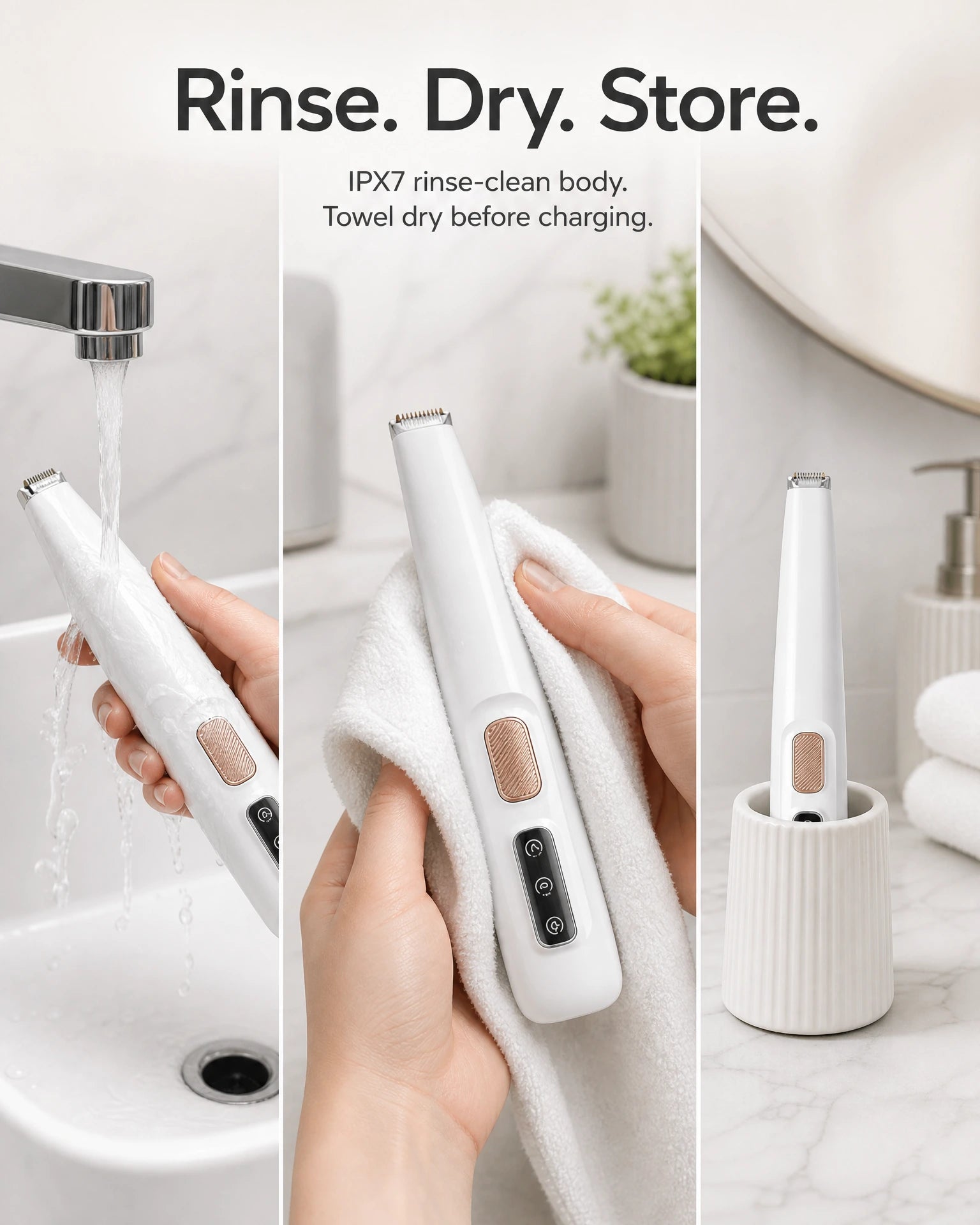 Waterproof Paw Groomer, Rinse. Dry. Store.