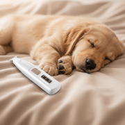 A calm dog rests its paw in a person's hand, being trimmed with the quiet HydroGuard paw groomer - vivaessencepet