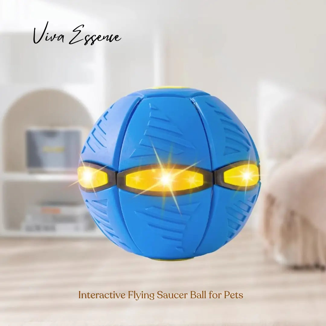 Interactive Flying Saucer Ball for Pets Lights & Dual Play Modes - Blue With Lights Viva Essence