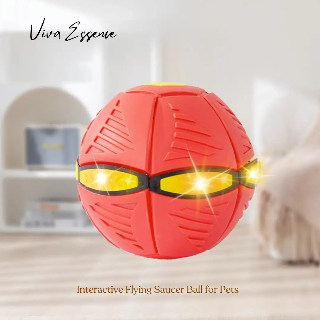 Interactive Flying Saucer Ball for Pets Lights & Dual Play Modes - Red With Lights Viva Essence