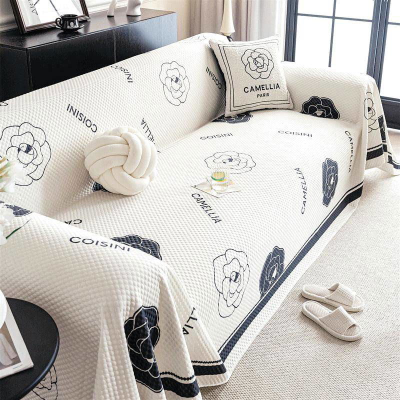 Chic summer cooling sofa cover featuring an elegant black and white French floral design - vivaessencepet
