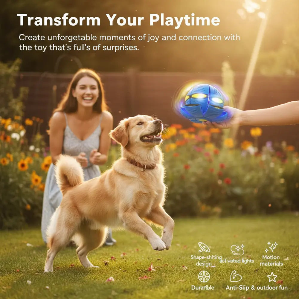 Interactive Flying UFO Saucer Ball: Transforming Pet Frisbee - -Viva Essence Pet
