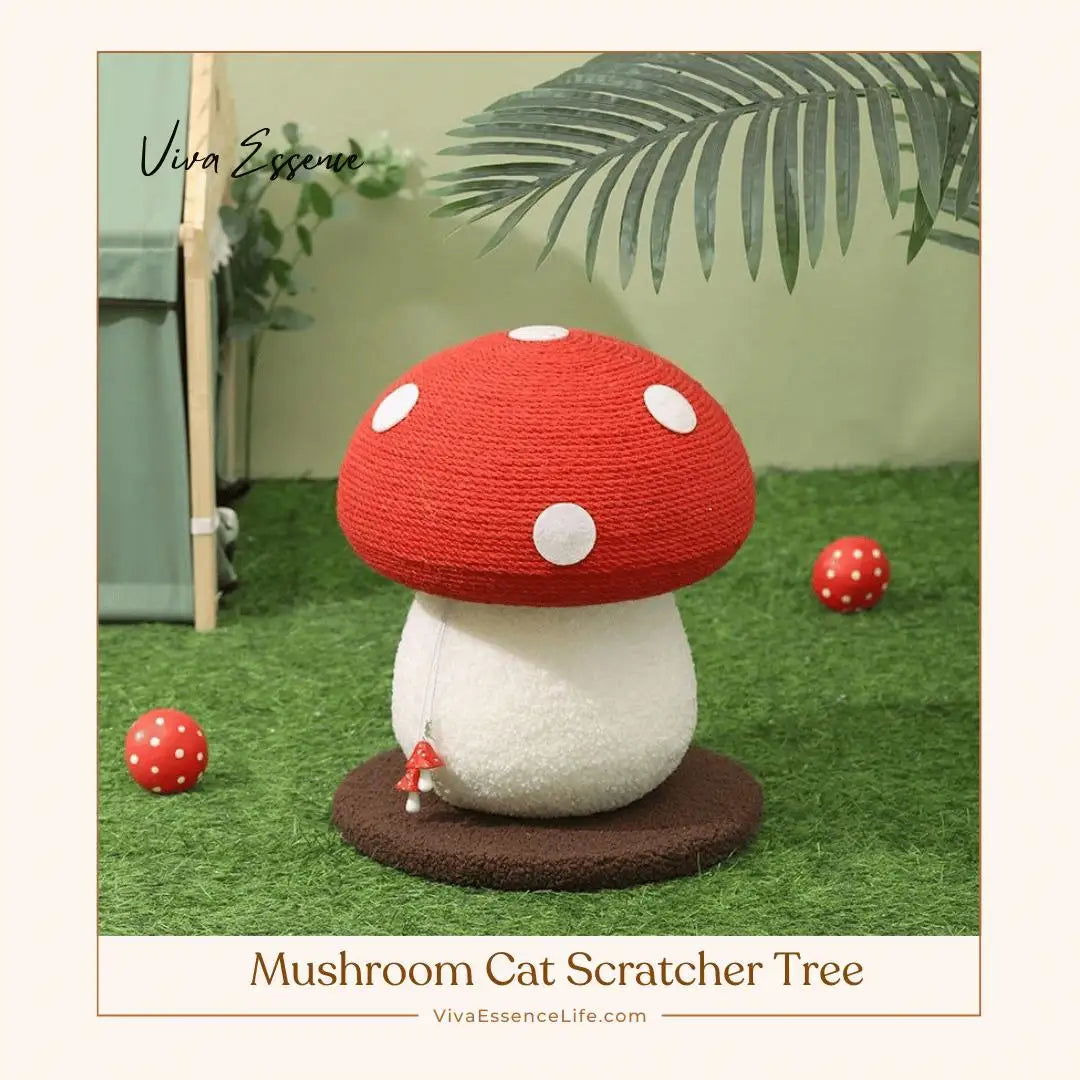Original rascador para gatos con forma de seta, con cuerda de sisal natural y una parte superior de terciopelo afelpado - vivaessencepet