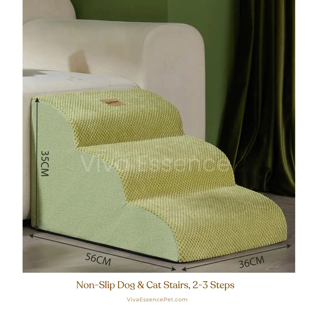 Non-Slip Dog & Cat Stairs, 2-3 Steps for Pets, Easy Climb - Green 3 Steps Viva Essence