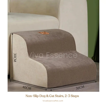 Non-Slip Dog & Cat Stairs, 2-3 Steps for Pets, Easy Climb - Brown 2 Steps Viva Essence