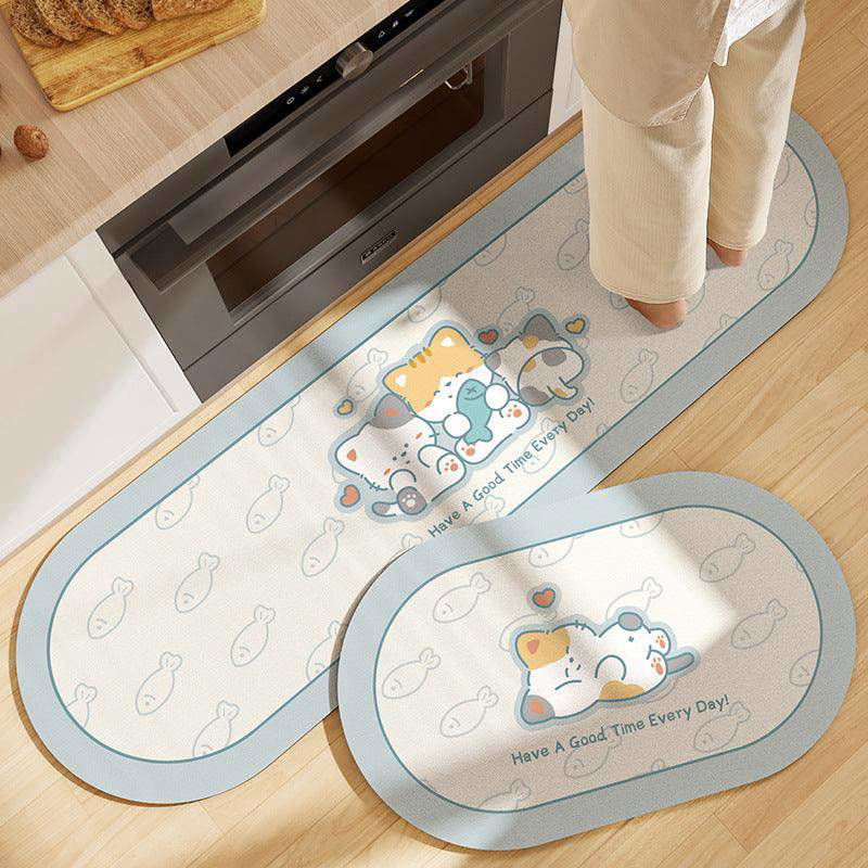 Non-slip Oil-proof Long Kitchen Mat – Durable Home Essential - Cats Love Fish and Fish Viva Essence