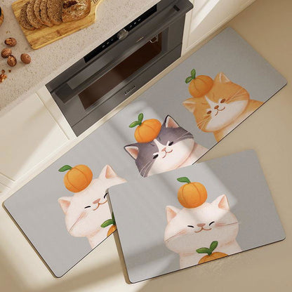 Non-slip Oil-proof Long Kitchen Mat – Durable Home Essential - Orange Cat Viva Essence