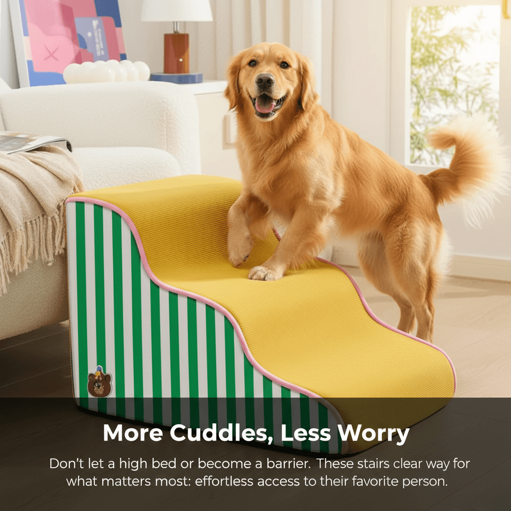 Foam dog ramp alternative allowing pets to confidently and safely reach cozy spots - vivaessencepet