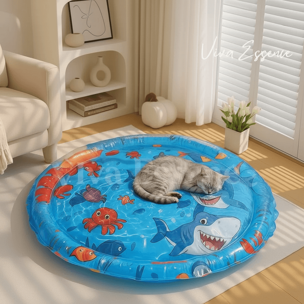 Large dog resting on the scratch-resistant 600D Oxford pet cooling water bed - vivaessencepet