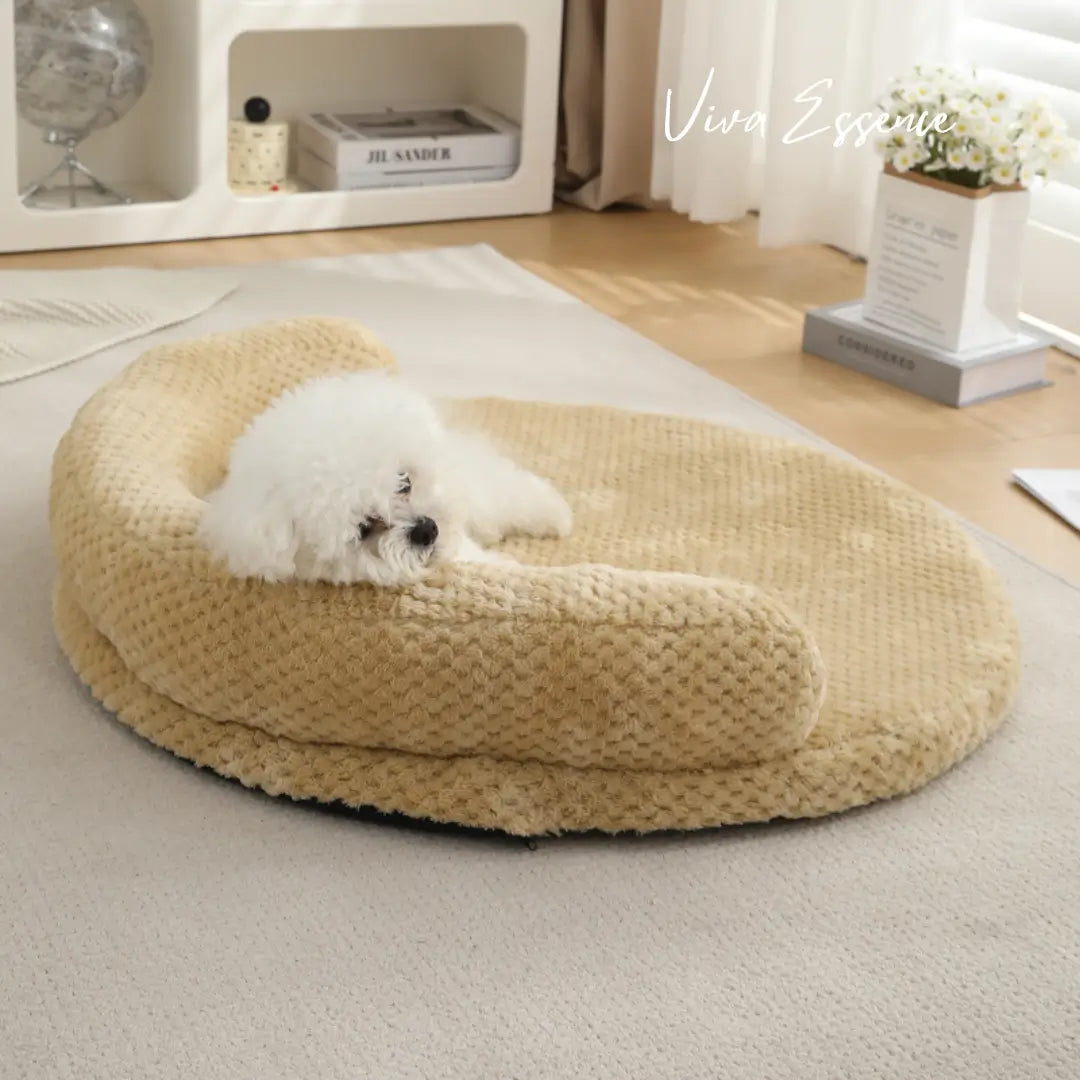 Calming pet bed with raised edges to mimic a secure den, reducing stress and anxiety for resting dogs - vivaessencepet