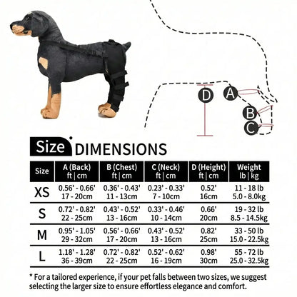 Size chart for the ProCare Canine Leg Support to ensure a perfect fit for your dog's mobility - vivaessencepet