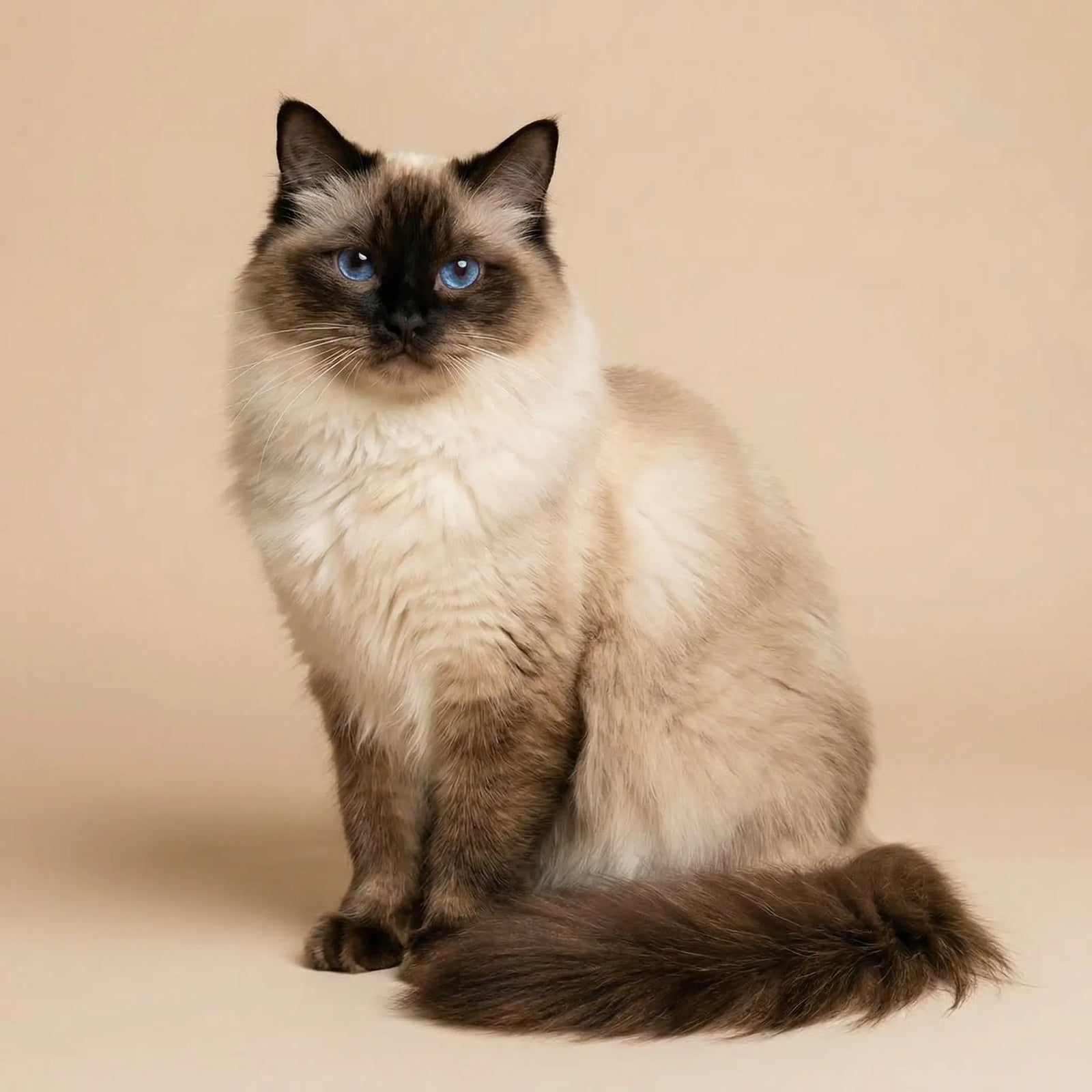 Bella, a four-year-old Ragdoll cat and Viva Essence Pet model, calmly watching her surroundings