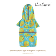 A small corgi models a playful yellow duck dog raincoat, a waterproof coat with a cute character hood - vivaessencepet