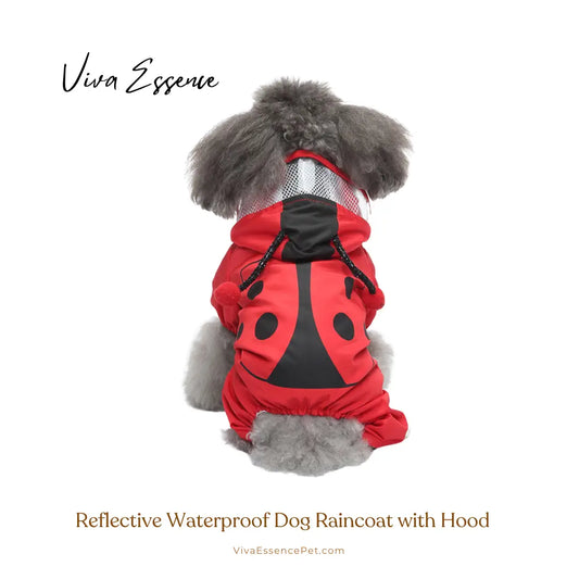 Reflective Waterproof Dog Raincoat with Hood - Red Ladybug Viva Essence