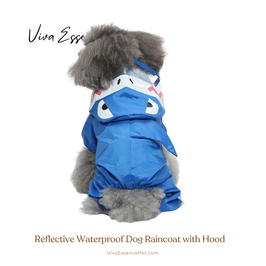 Reflective Waterproof Dog Raincoat with Hood - Blue Whale Viva Essence