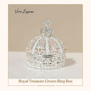 Ornate crown ring box with gold gilding and shimmering crystals for a regal jewelry presentation by vivaessencepet