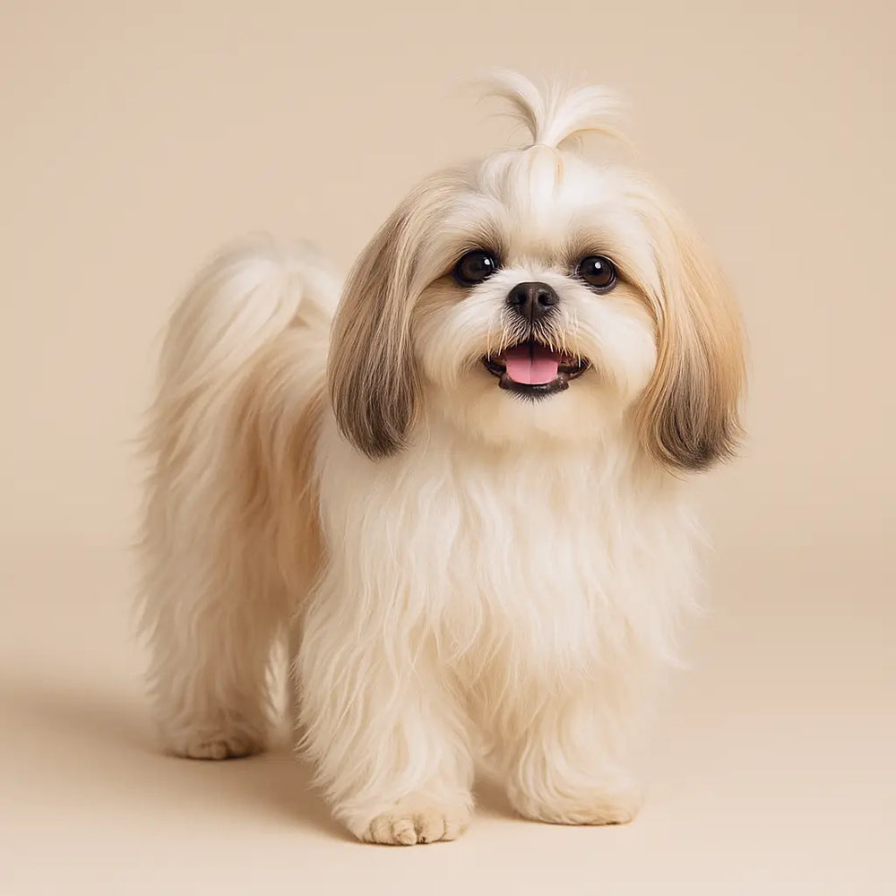Lulu, a three-year-old Shih Tzu and Viva Essence Pet model, relaxing in a comfortable home setting
