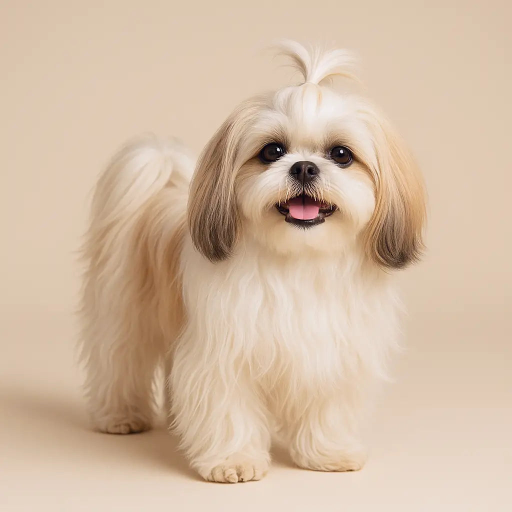 Lulu, a three-year-old Shih Tzu and Viva Essence Pet model, relaxing in a comfortable home setting