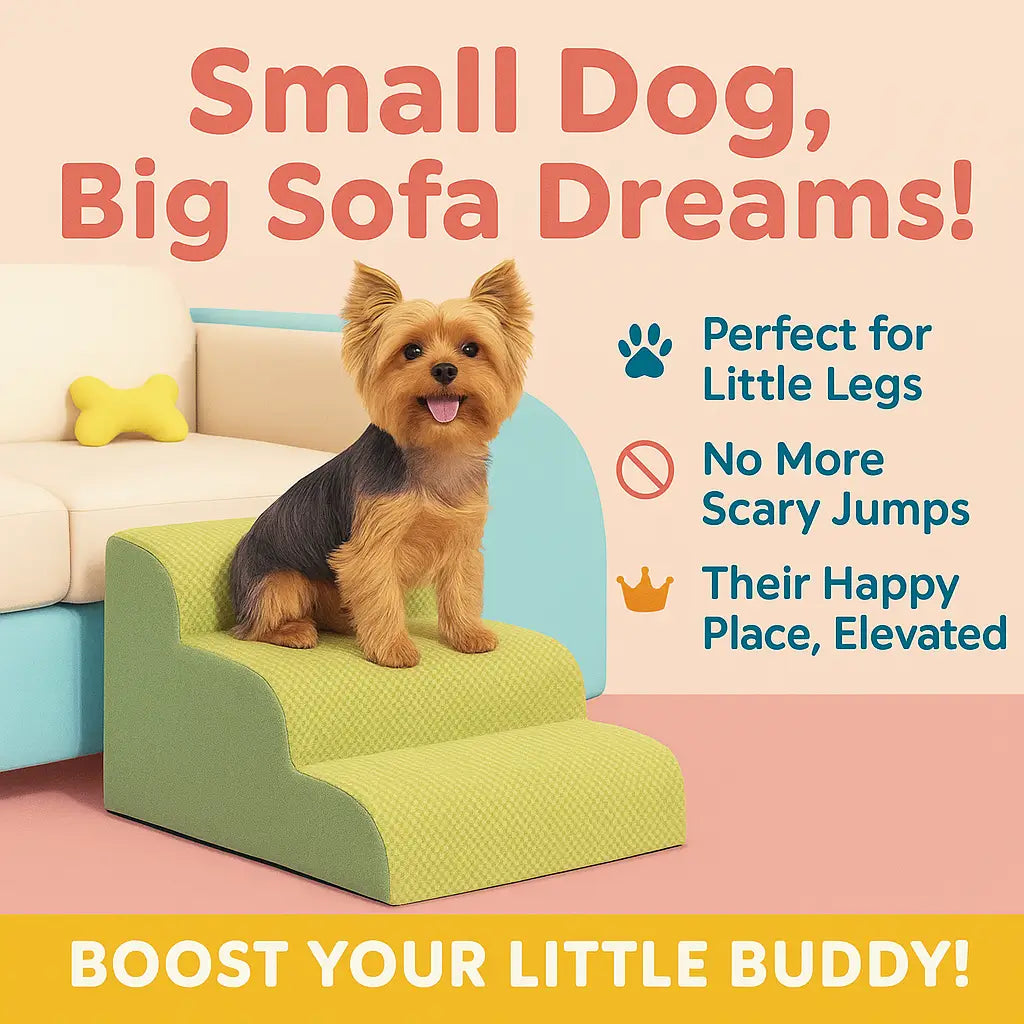 High-density foam pet steps supporting small dogs in safely reaching their favorite bed - vivaessencepet