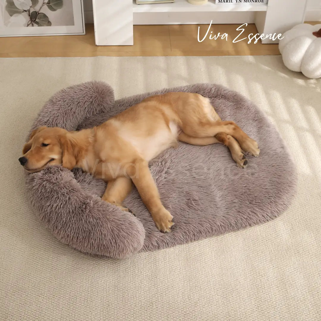 Close-up van de ultrazachte faux fur hoes van het huisdierbed, voor ondersteuning van herstellende slaap - vivaessencepet