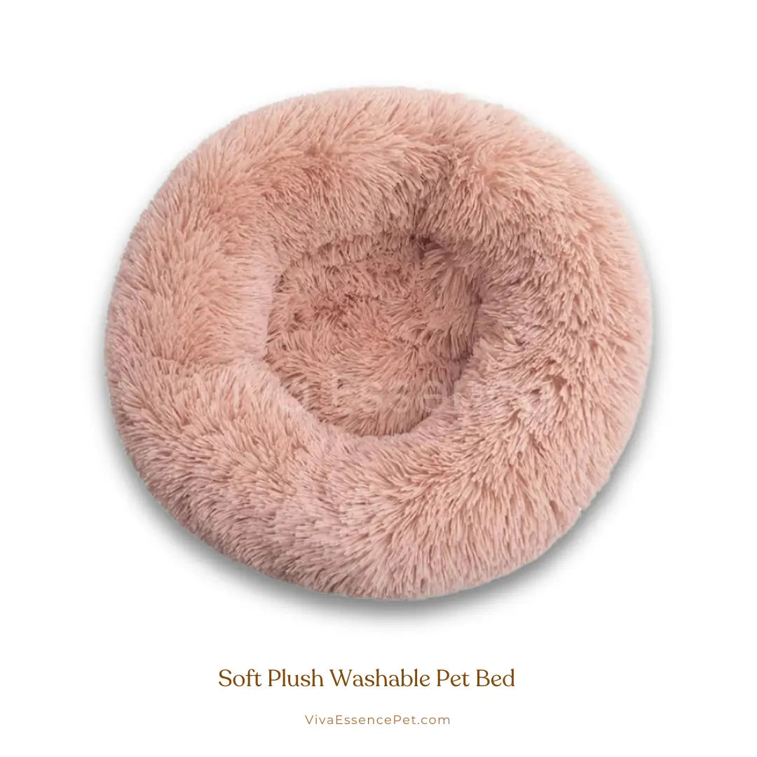 Calming donut pet bed with plush raised rim for curled-up comfort - vivaessencepet