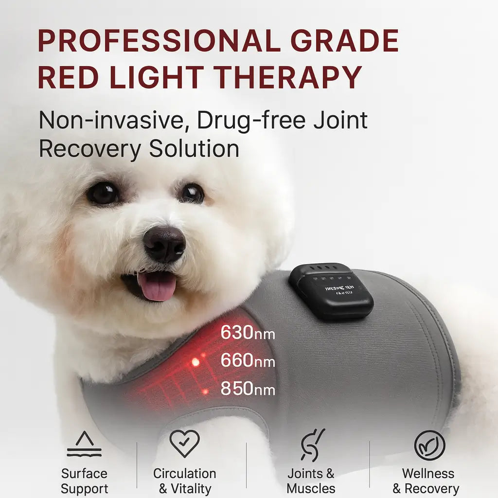 Senior dog mobility support with red light therapy wrap used as directed - vivaessencepet