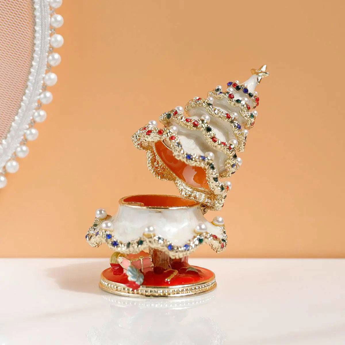 Sparkling Festive Tree - Enamel & Pearl - Encrusted Christmas Decor Jewelry Box - Viva Essence