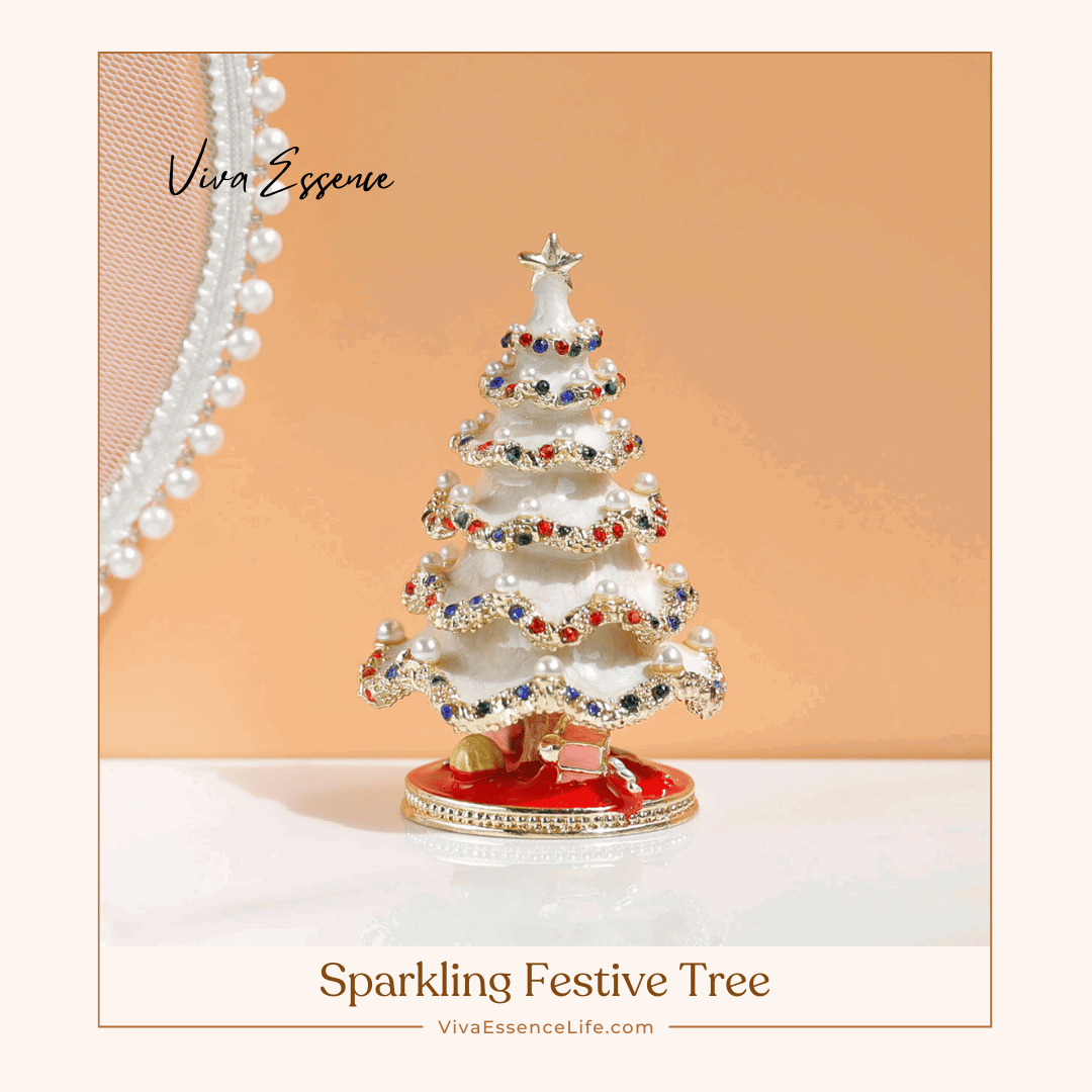 Sparkling Festive Tree - Enamel & Pearl - Encrusted Christmas Decor Jewelry Box - White Christmas Tree Regular Viva Essence