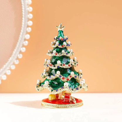 Sparkling Festive Tree - Enamel & Pearl - Encrusted Christmas Decor Jewelry Box - Viva Essence