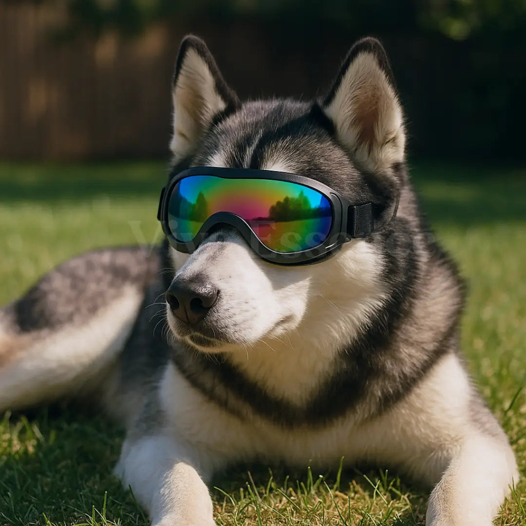 Flexible PVC frame dog goggles with comfortable foam lining and adjustable elastic strap - vivaessencepet