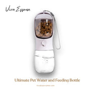 A happy Golden Retriever drinks from the Aqua-Feast 2-in-1 pet travel bottle for easy on-the-go hydration - vivaessencepet