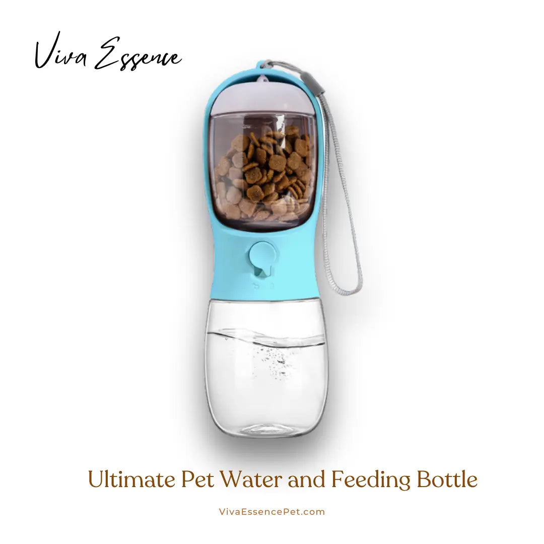 One-handed operation of the dual-use pet bottle dispensing water during a city walk or park visit - vivaessencepet
