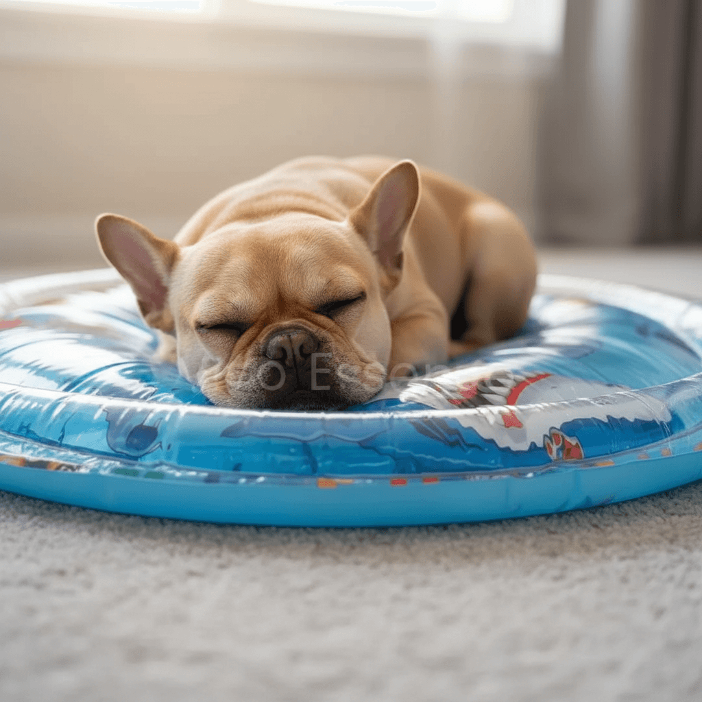 Customer review image showing a dog resting on Paw Cool Oasis Bed - vivaessencepet