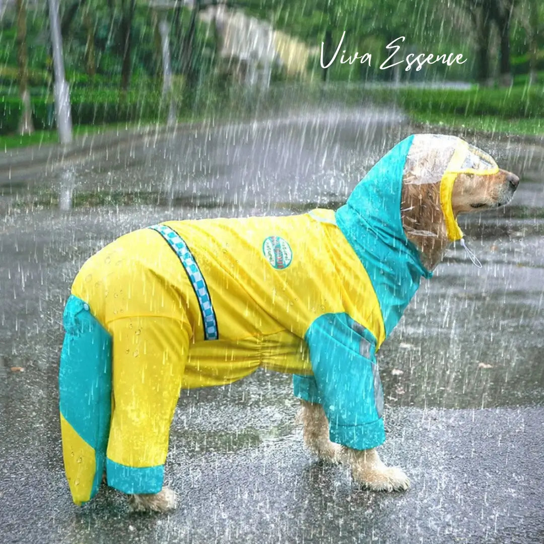 Goed zichtbare regenjas in veststijl voor honden met heldere kleuren voor wandelingen bij somber weer - vivaessencepet