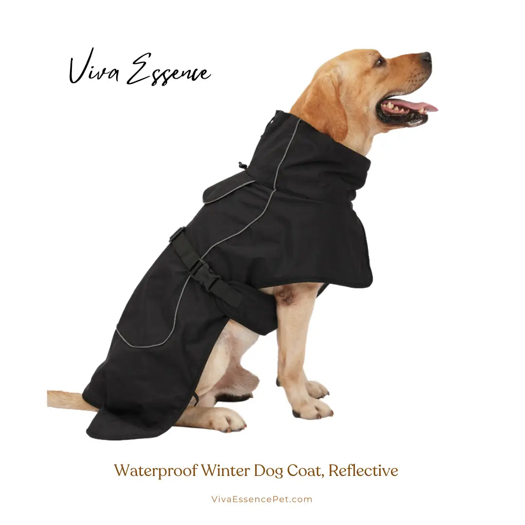 Waterproof Winter Dog Coat, Reflective, Warm Cotton Jacket - Black Viva Essence