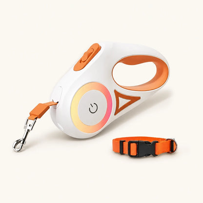AuraGlow LED Retractable Dog Leash in sunlight orange