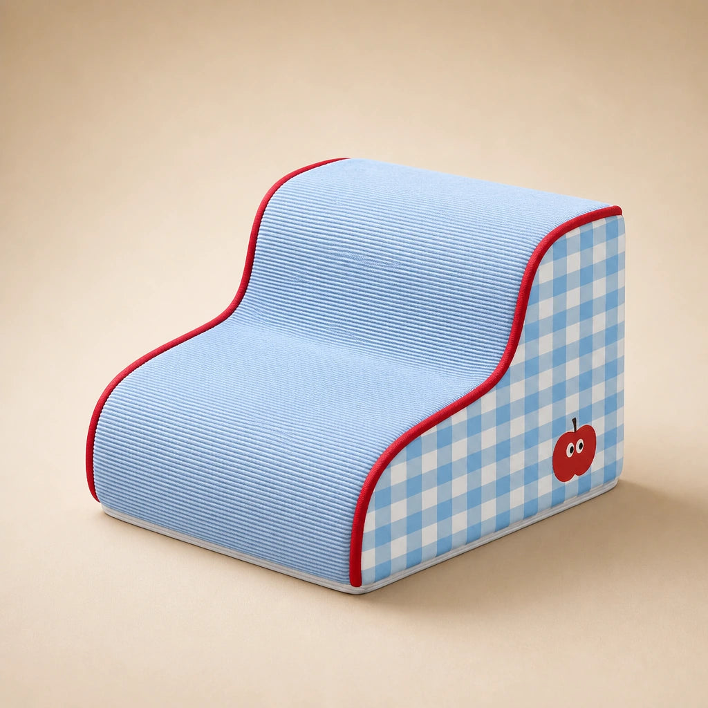 Non Slip Dog Cat Stairs, 2 Steps / Sky Blue, Soft Pet Stairs