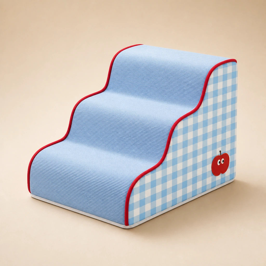 Non Slip Dog Cat Stairs, 3 Steps / Sky Blue, Soft Pet Stairs