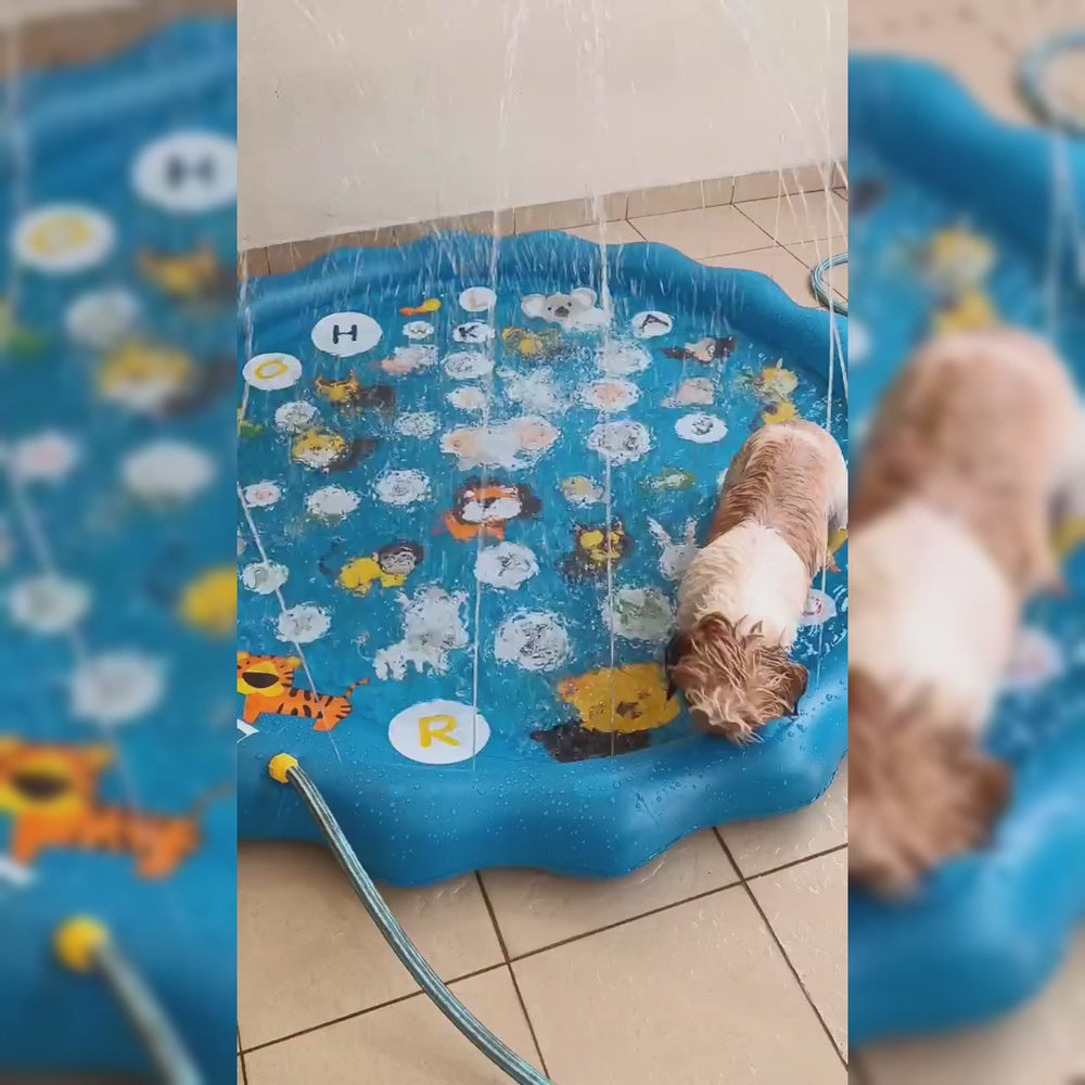 Sprinkler mat for dogs with hose connection and adjustable spray height - vivaessencepet
