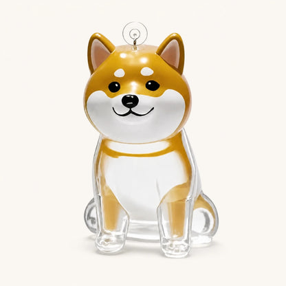 Shiba inu pet fur keepsake keychain with clear capsule on a warm ivory background
