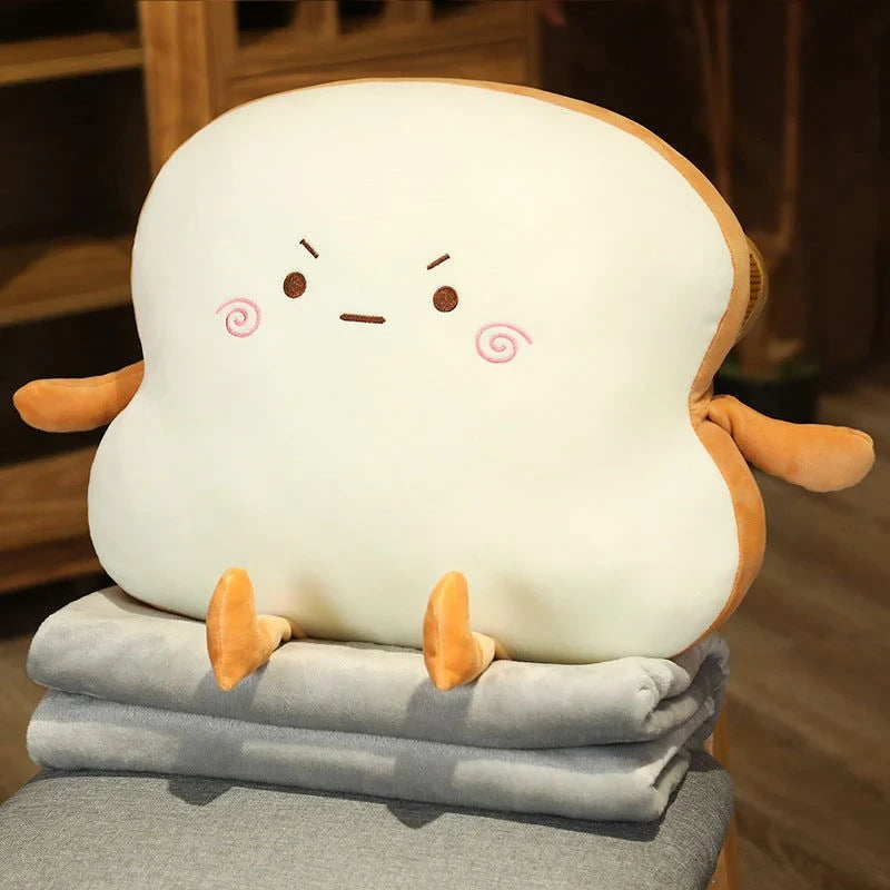 Coussin en forme de tranche de pain grillé souriante, présenté comme un cadeau moelleux pour une chambre d’étudiant ou un canapé douillet - vivaessencepet