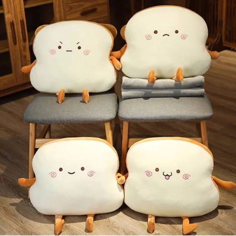 Ensemble cadeau composé d’un coussin en peluche en forme de tranche de pain grillé et d’une couverture, idéal pour les moments de détente et une décoration pleine de fantaisie - vivaessencepet