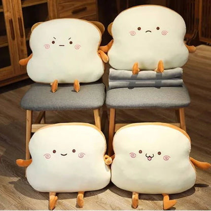 Ensemble cadeau composé d’un coussin en peluche en forme de tranche de pain grillé et d’une couverture, idéal pour les moments de détente et une décoration pleine de fantaisie - vivaessencepet