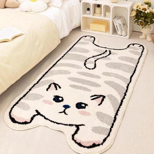 Tapis en forme de chat intégré à la décoration d’une chambre, avec un aspect doux au toucher - vivaessencepet