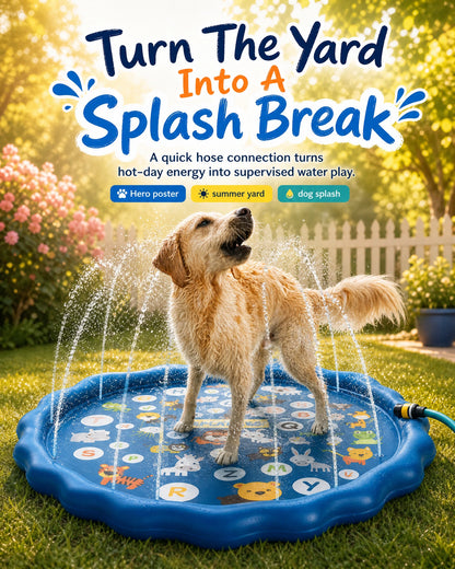 summer-pool-sprinkler-for-dogs Cartoon Blue Poster