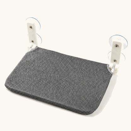 Secure and Stylish cat window perch with gray fabric and suction supports