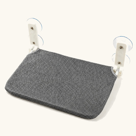 Secure and Stylish cat window perch with gray fabric and suction supports