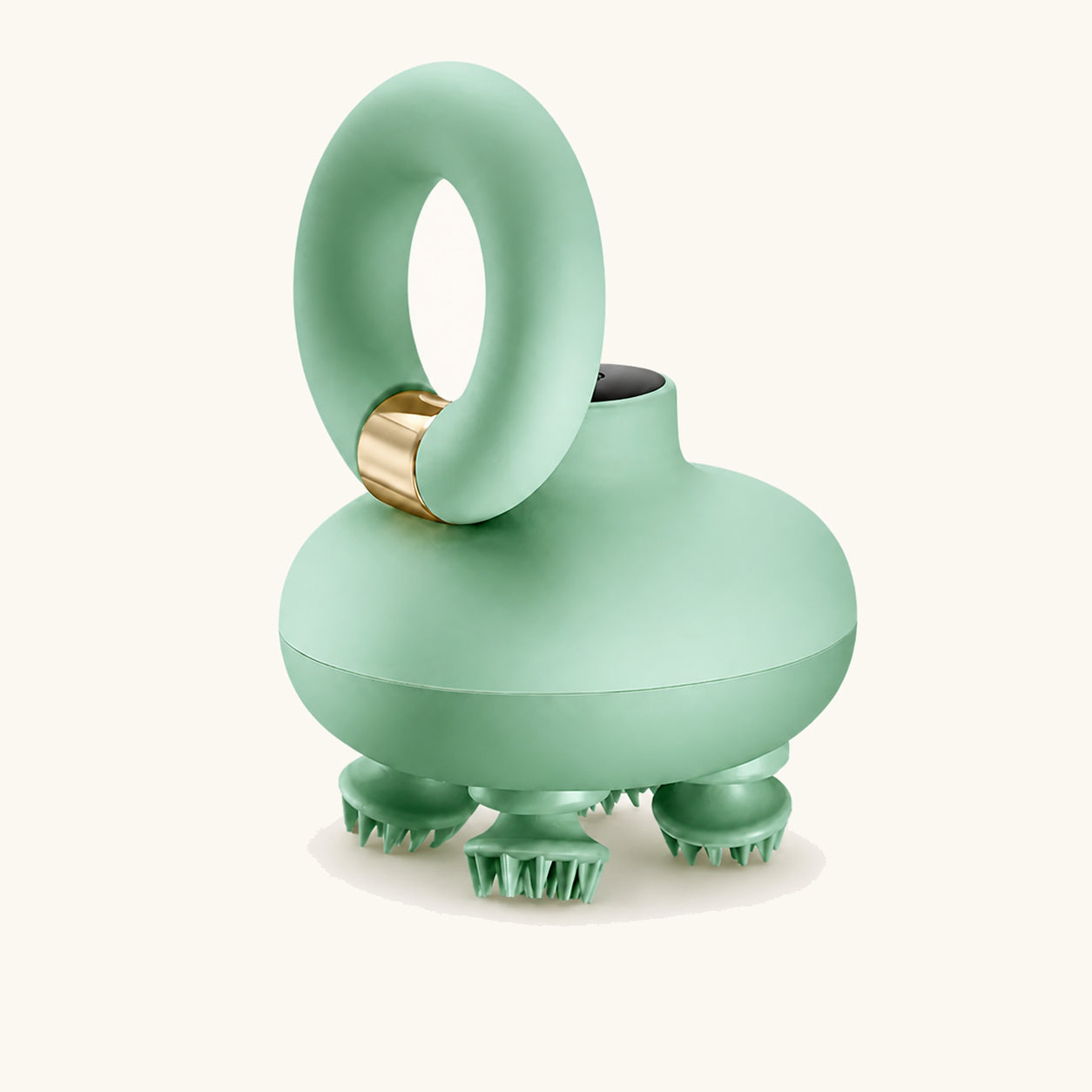 Green AuraPet handheld scalp massager with four silicone rotating heads