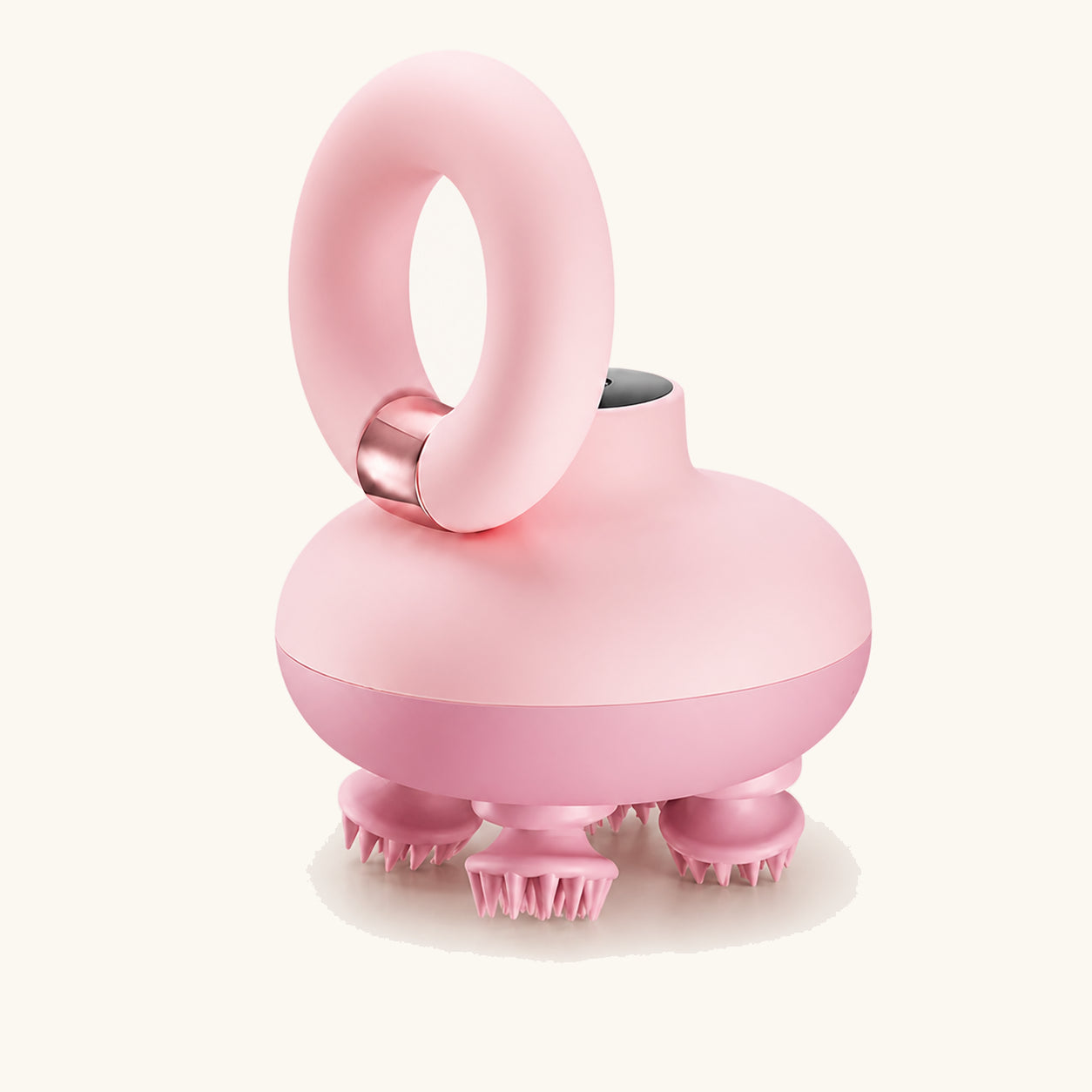 Pink AuraPet handheld scalp massager with four silicone rotating heads