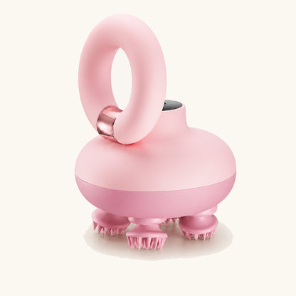 Pink AuraPet handheld scalp massager with four silicone rotating heads